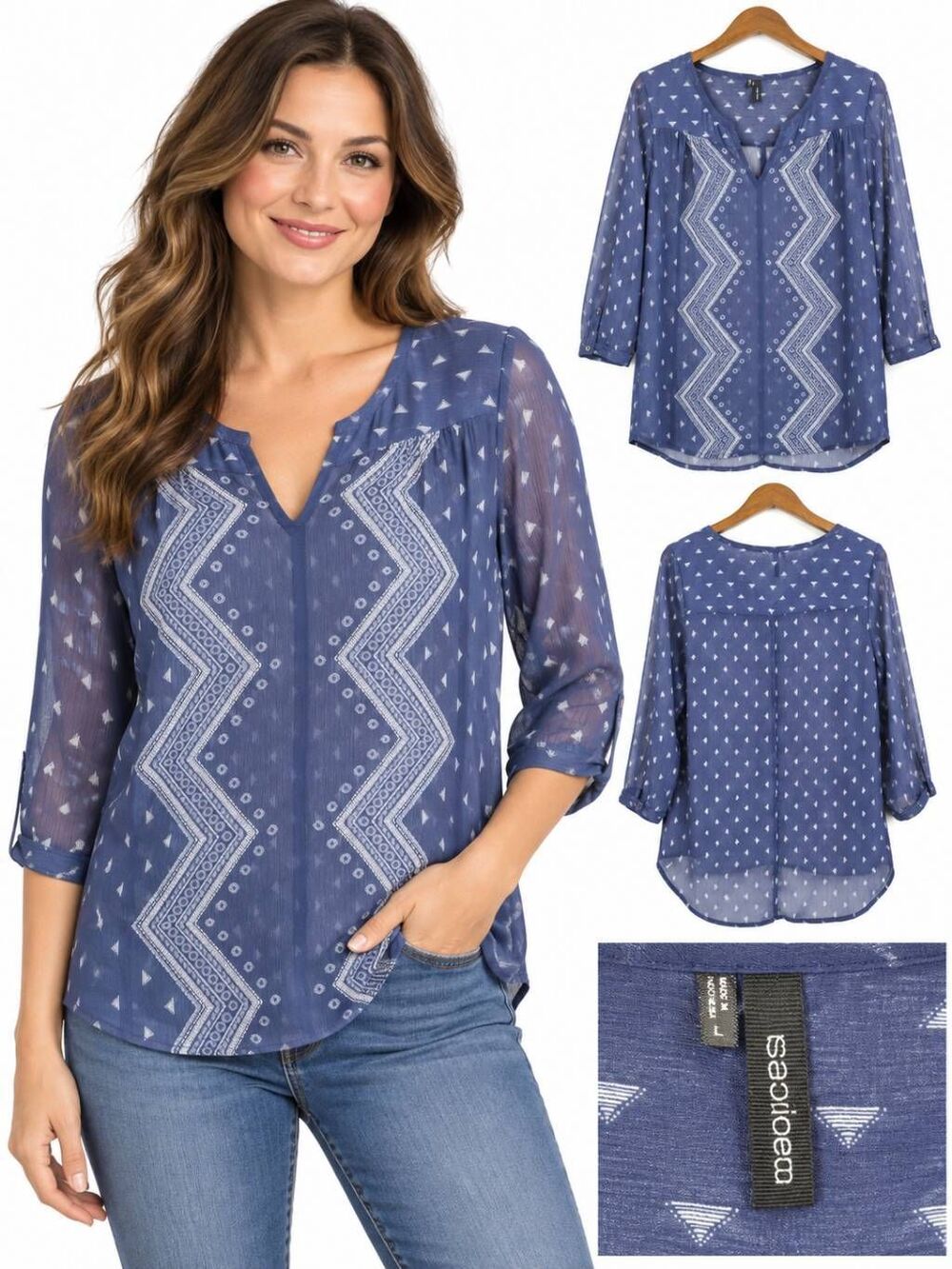 Maurices L Blue Sheer Embroidered Boho Tunic Blouse